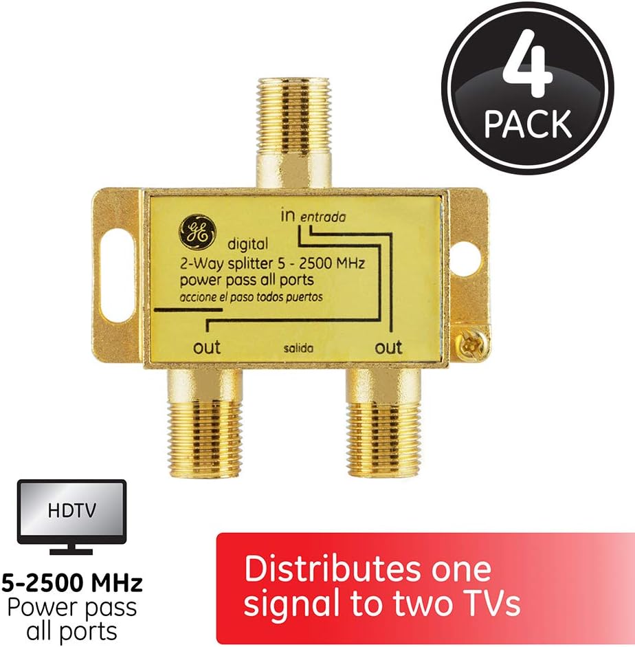 GE 55288 Digital 2-Way Coaxial Cable Splitter 4-Pack