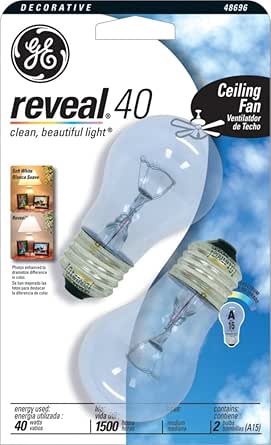 GE 76593 Reveal 40W Clear Ceiling Fan Bulbs
