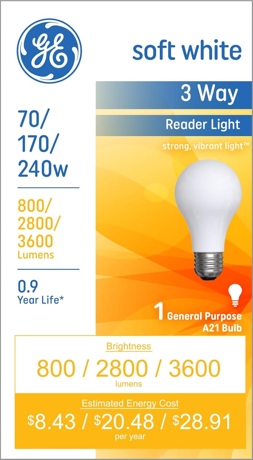 GE 15846 240W Soft White 3-Way Incandescent Bulb