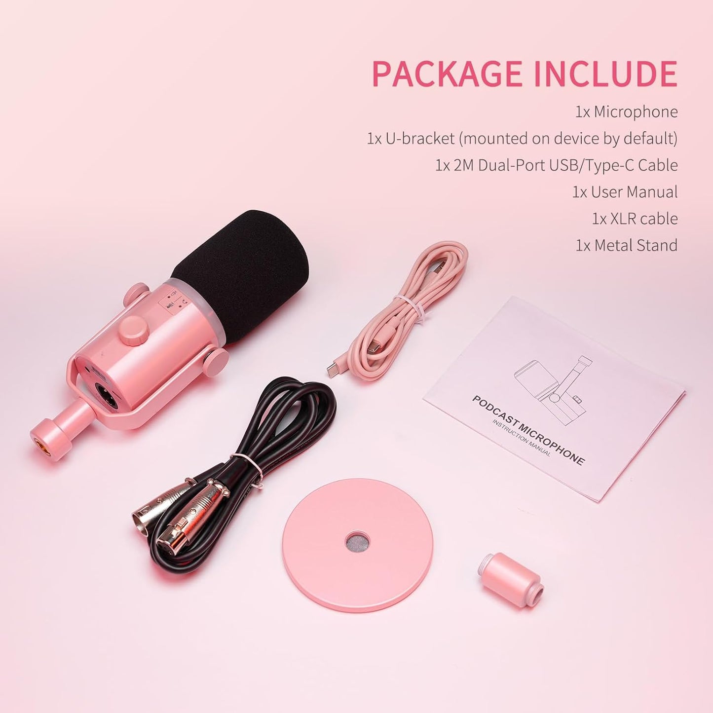 FEELWORLD PM1 Dynamic XLR USB Podcast Microphone Pink