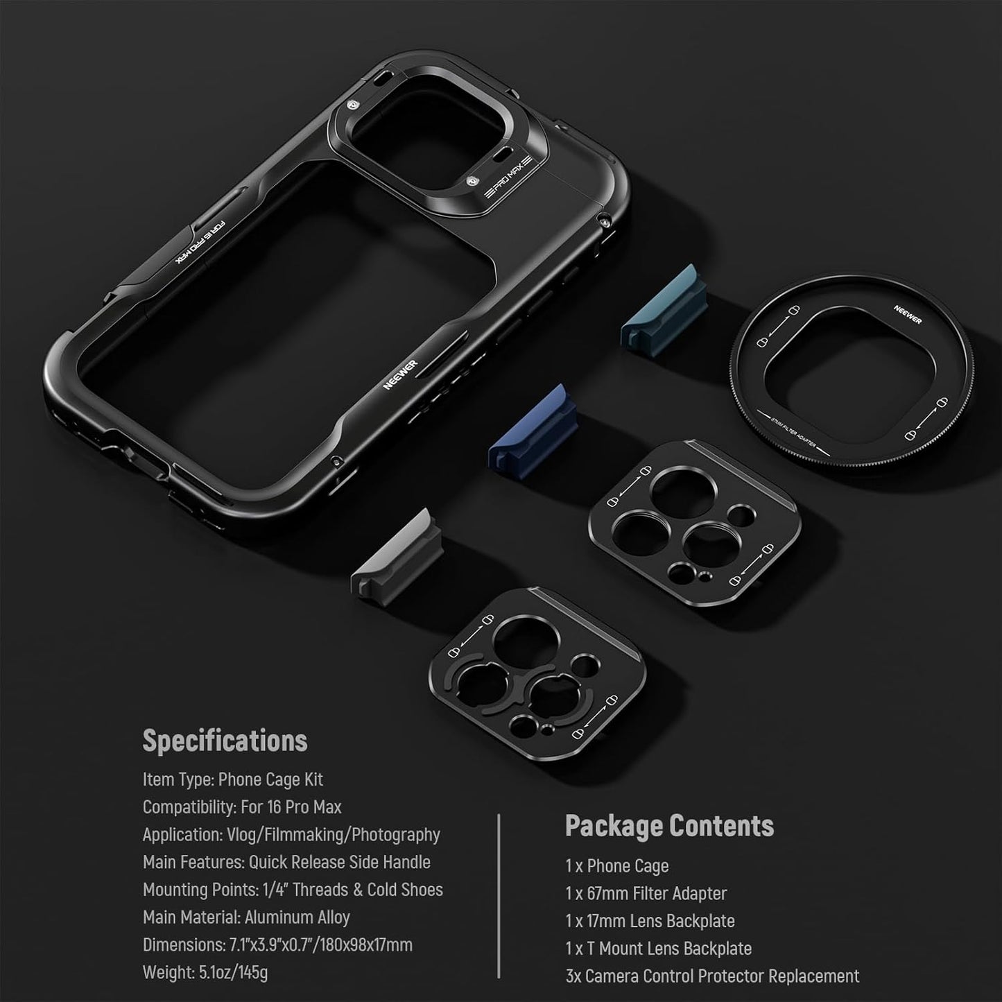Neewer PA074 iPhone 16 Pro Max Cage Stabilizer Rig
