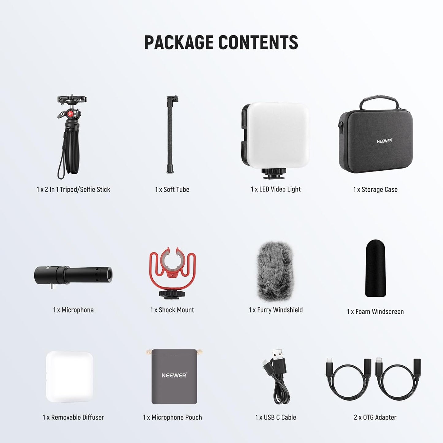 Neewer 10105101 Phone Vlogging Kit LED Light USB C Microphone