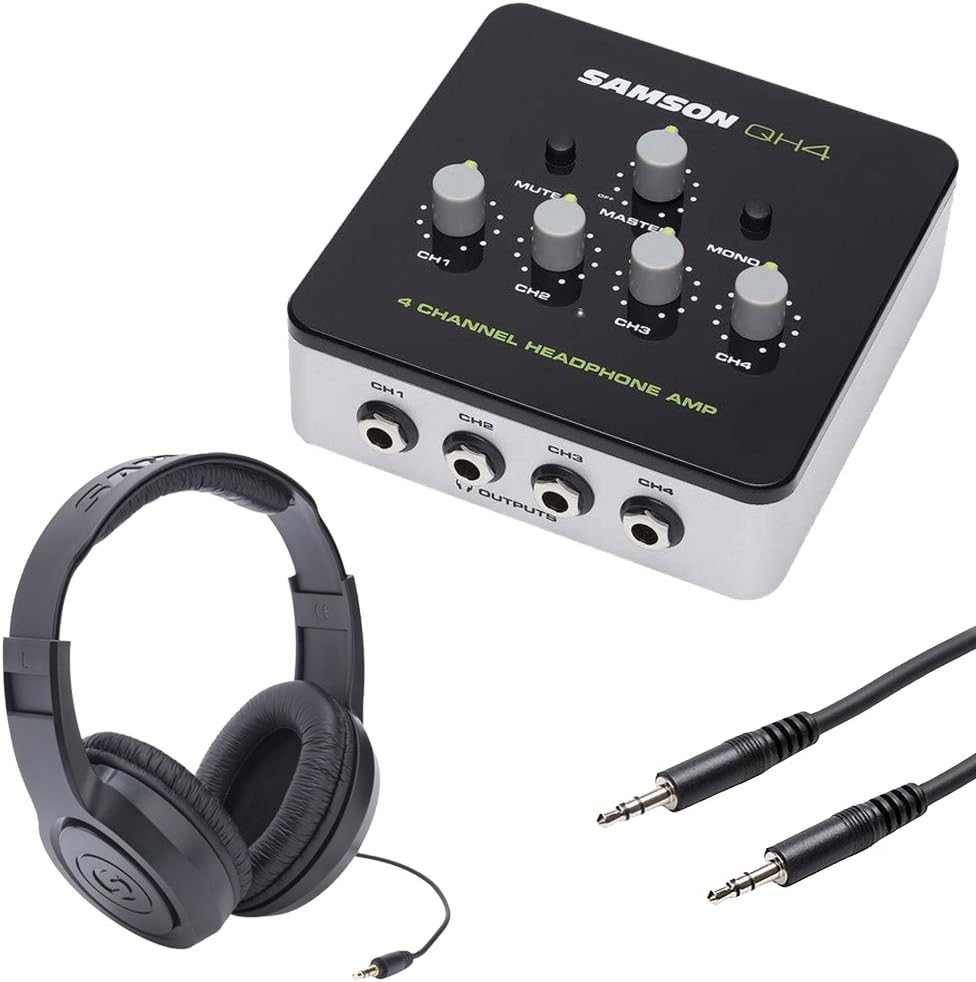 Samson 8541767590 QH4 4-Channel Headphone Amplifier Bundle