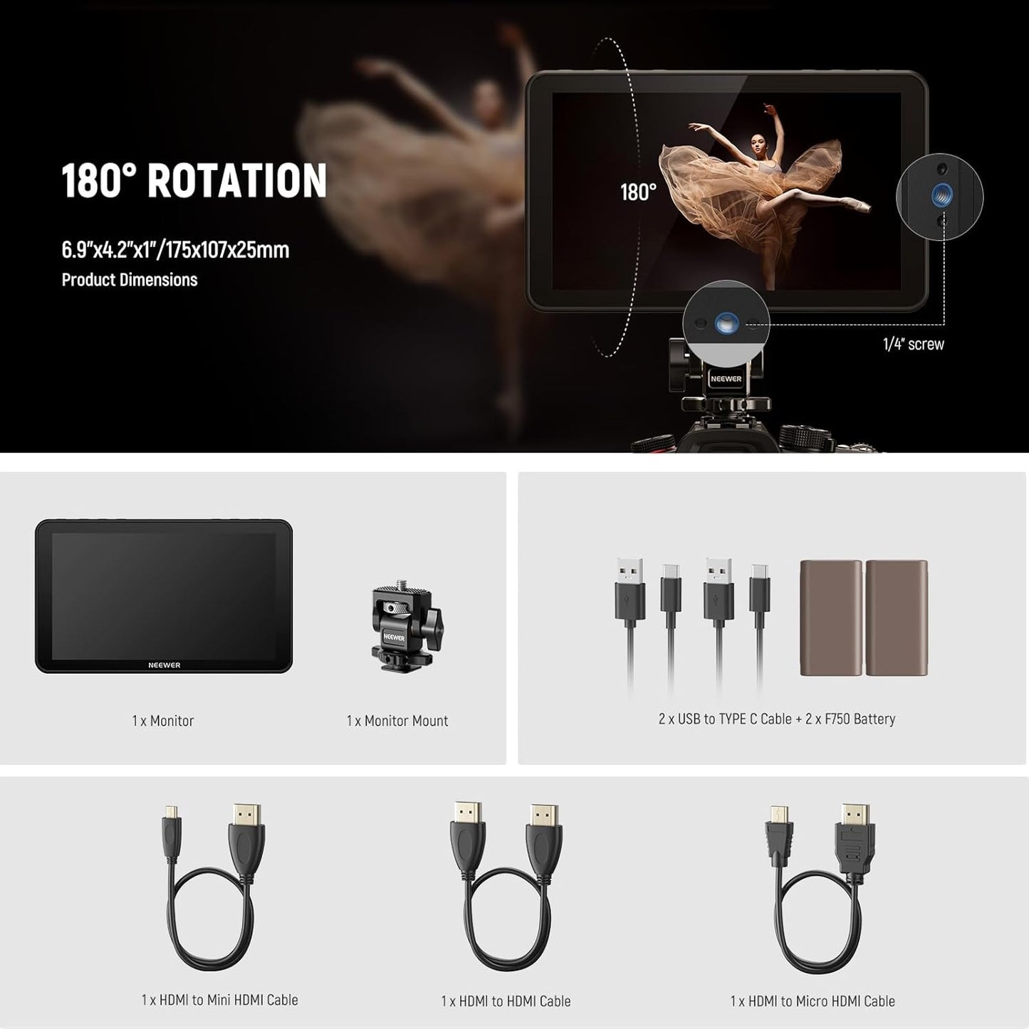 Neewer F700 7" Camera Field Monitor - 2000nit Touch Screen