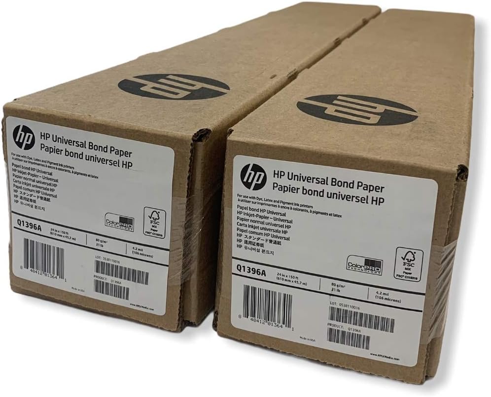 HP 40374 Universal Bond Paper 24" x 150' Roll Bundle