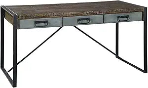 Misc Industrial Desk Brown Acacia Iron Wood Finish Drawers