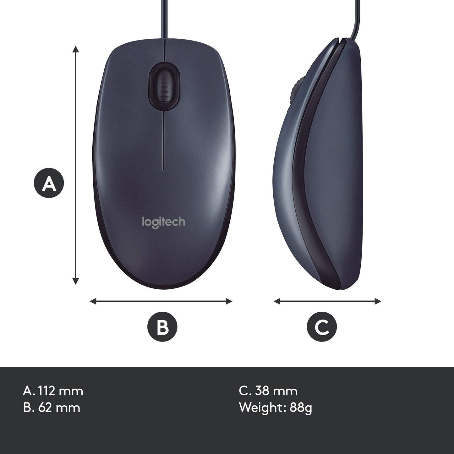 Logitech 910-001439 B100 Corded USB Mouse Black