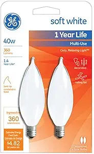 GE 66106 40W Frosted Bent Tip Light Bulb 2-Pack