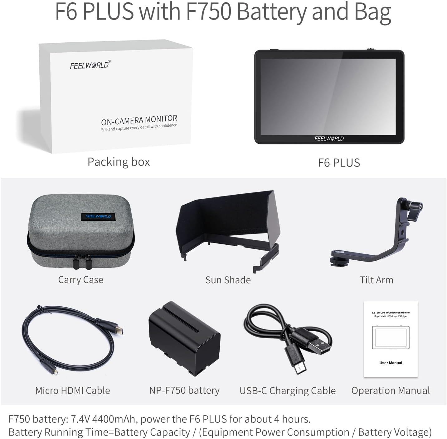 FEELWORLD F6 PLUS V2 6" Touchscreen Camera Monitor Kit