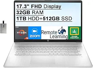 HP 17.3-inch FHD Laptop Ryzen 5 32GB RAM 512GB SSD — main product image