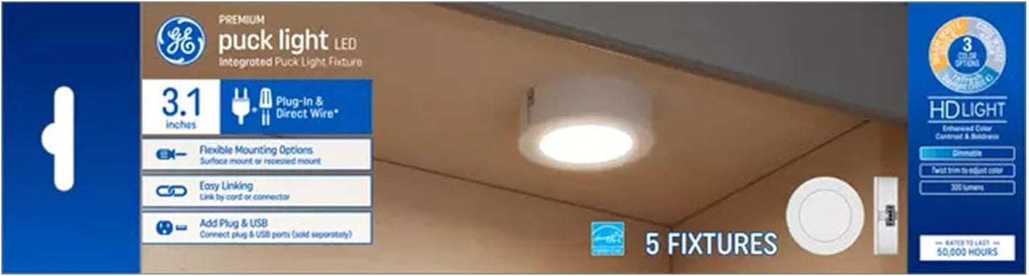 GE 107331 Dimmable LED Puck Lights - 5-Pack
