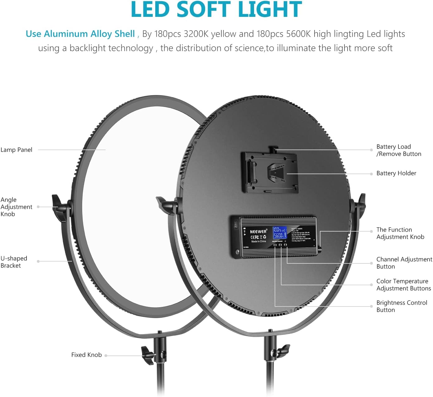 Neewer 10096059 LED Bi-Color Studio Round Light 70W