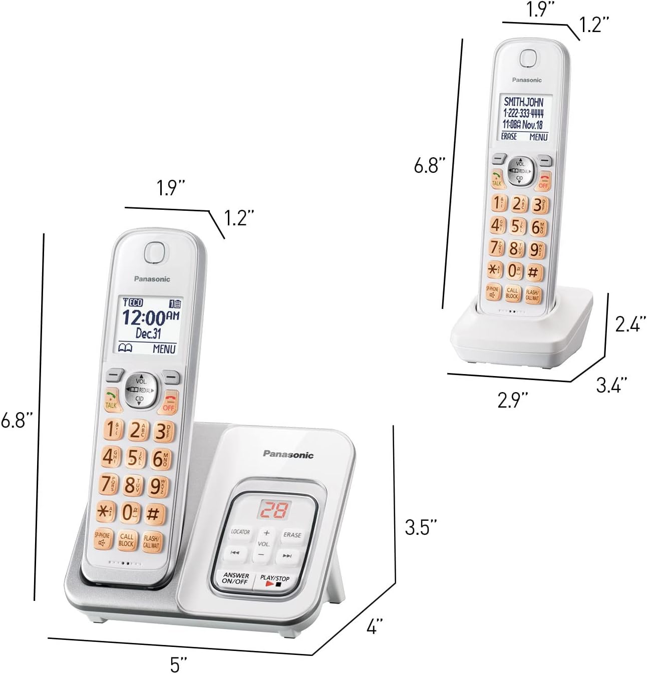 Panasonic KX-TGD632W DECT 6.0 Cordless Phone System 2-Handset