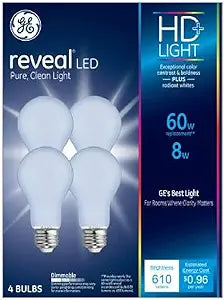 GE 46654 Reveal LED 60W A19 Light Bulbs 4-Pack