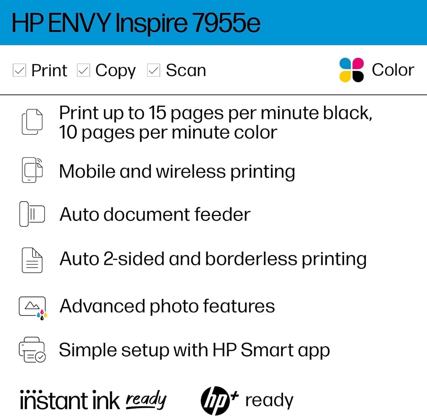 HP Envy Inspire 7955e All-in-One Inkjet Printer (Renewed)