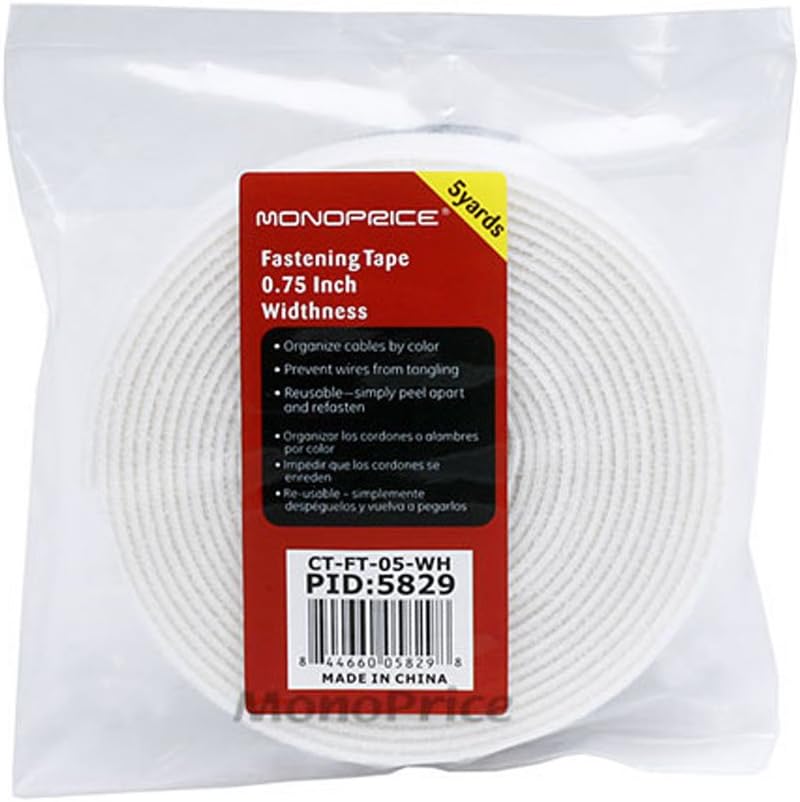 Monoprice 105829 Hook and Loop Fastening Tape - 0.75in White