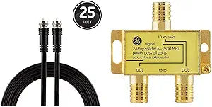 GE RG6 Coaxial Cable 25 Ft with 2-Way Splitter