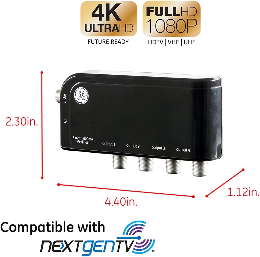 GE 34479 4-Way HD Digital TV Antenna Amplifier