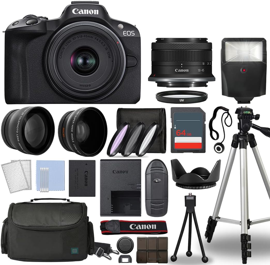 Canon 5811C012 EOS R50 Mirrorless Camera + 18-45mm Lens Bundle (Renewed)