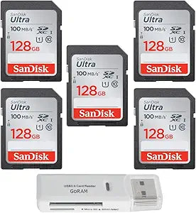 SanDisk SDSDUNR-128G 128GB Ultra SD Card 5-Pack with Reader