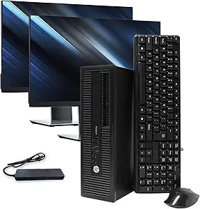 HP Renewed Desktop PC: Intel Core i5, 8GB RAM, 1TB SSD, Dual 24" Monitors