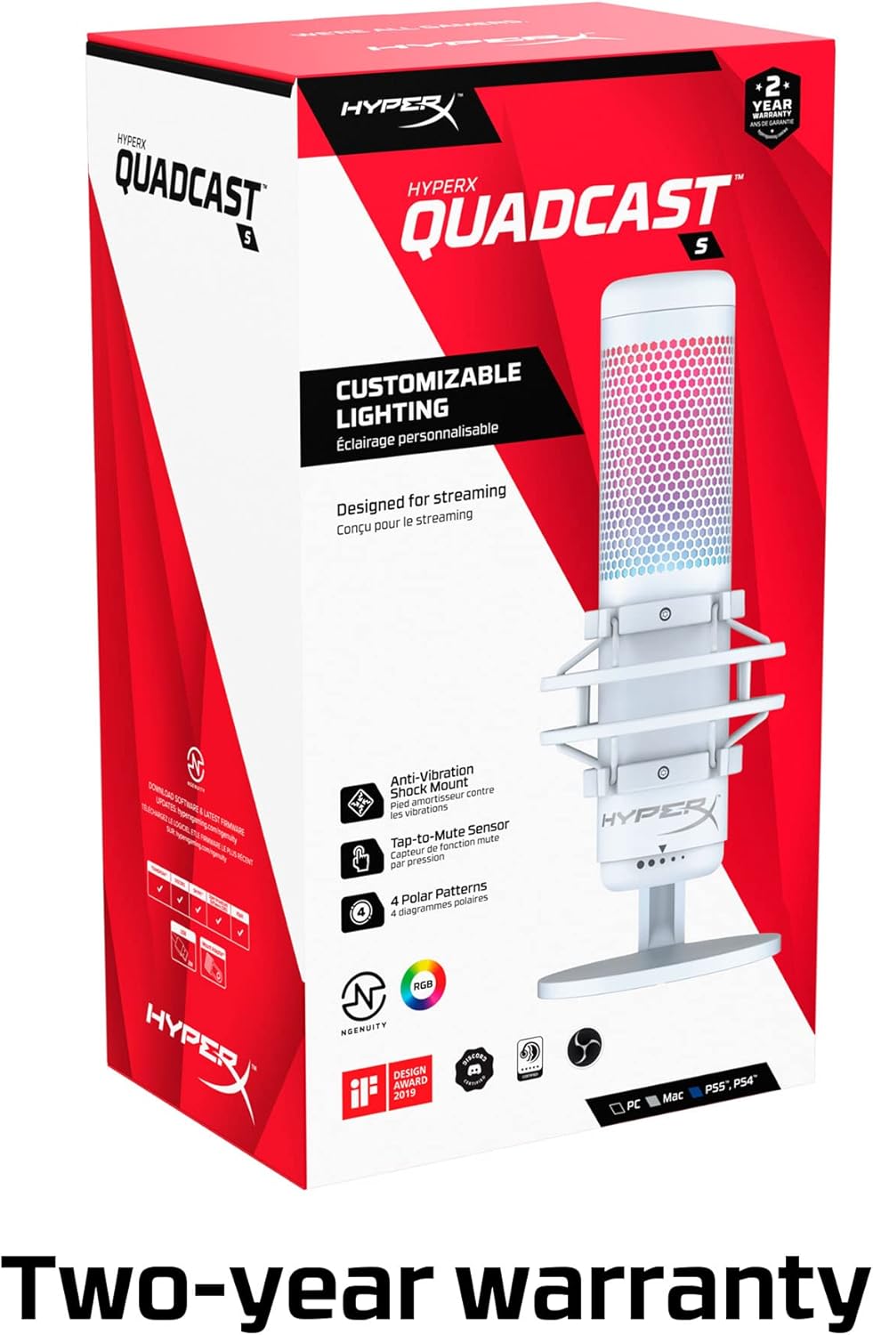 HyperX 519P0AA-cr QuadCast S RGB USB Microphone White