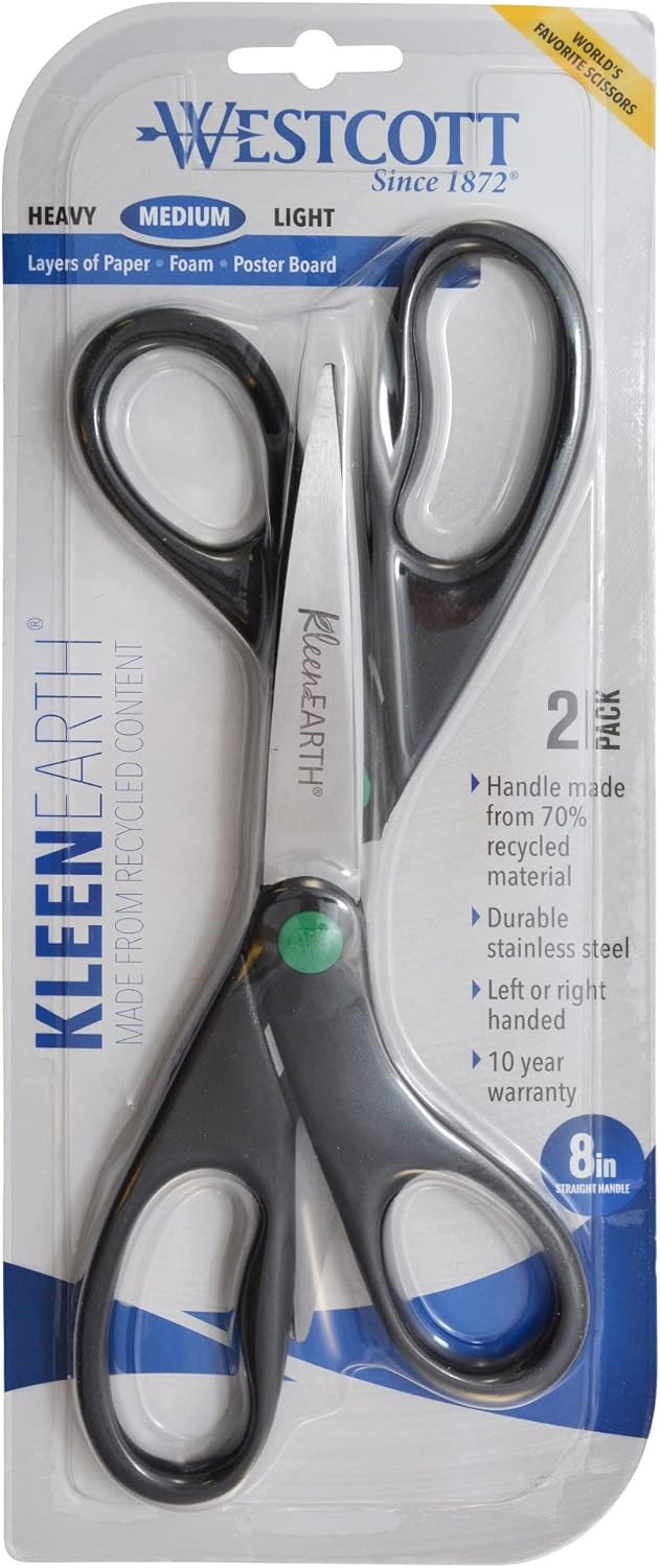 Westcott 15179 KleenEarth 8-Inch Recycled Scissors 2-Pack
