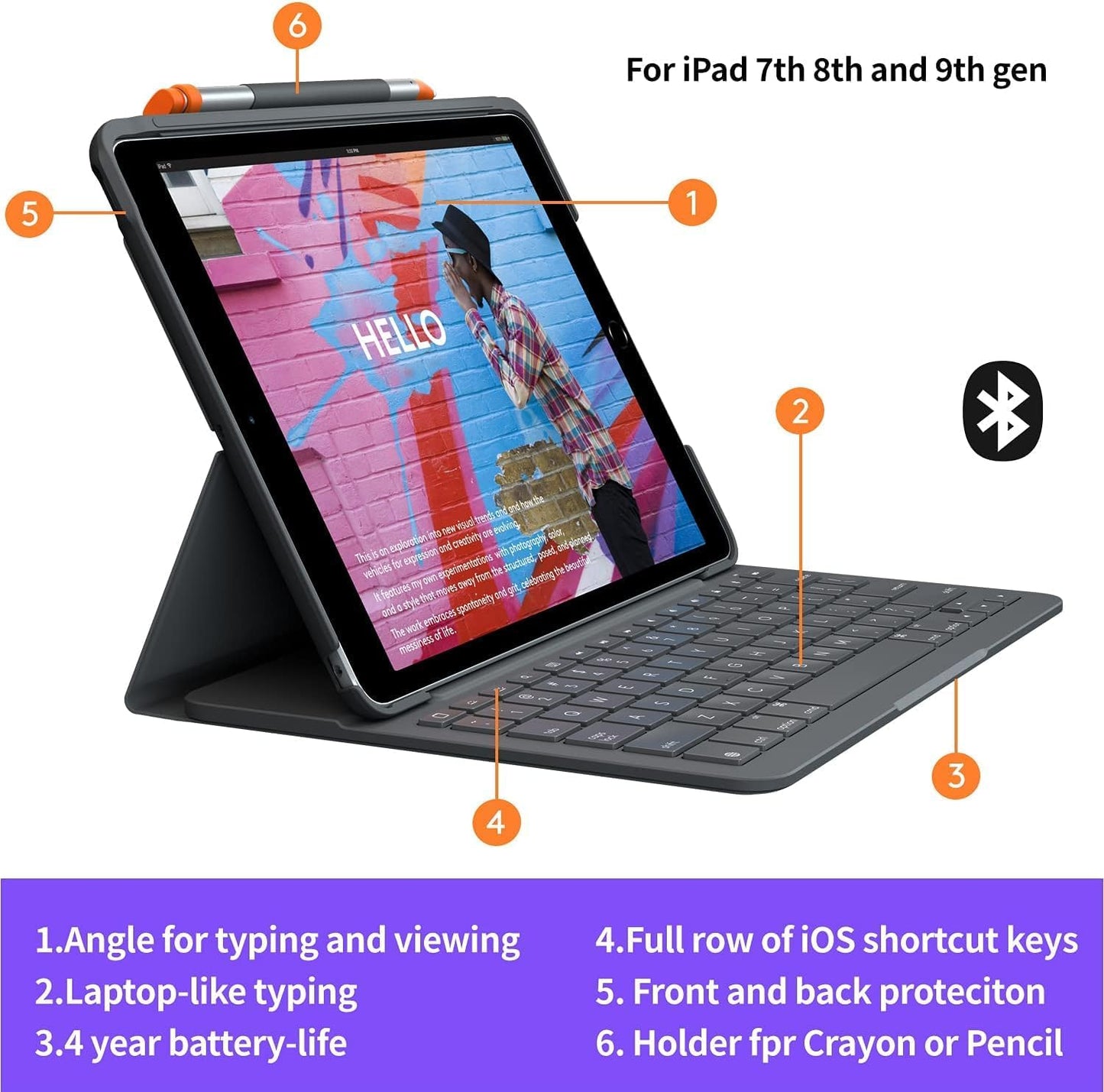Logitech iPad Keyboard Case Slim Folio Wireless Graphite