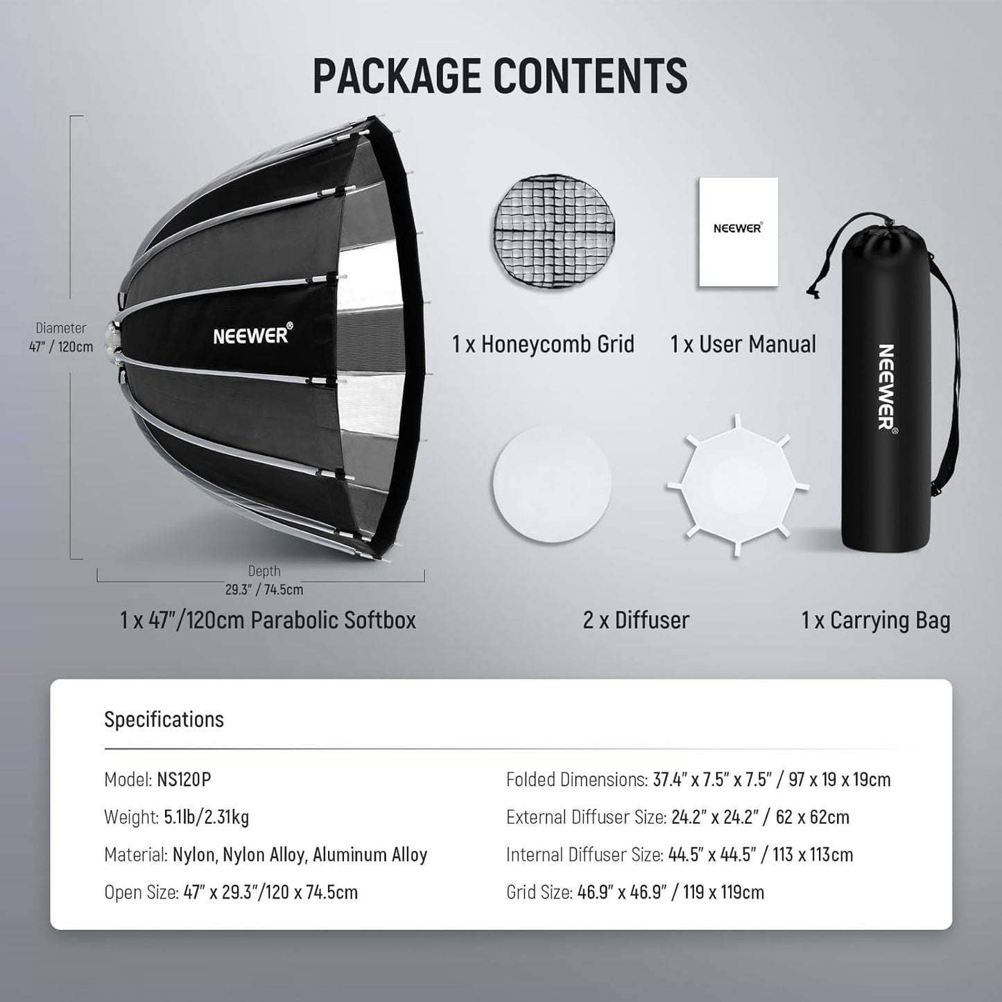 Neewer 47" Parabolic Softbox Bowens Mount Quick Setup