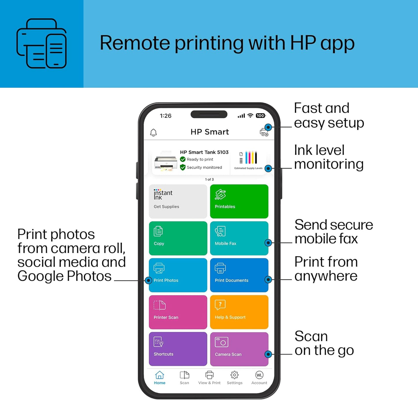 HP 5D1B2A#B1H Smart Tank 5103 Wireless Ink Tank Printer