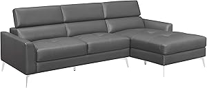 Lexicon Riggi Gray Leather Sectional Sofa Chaise