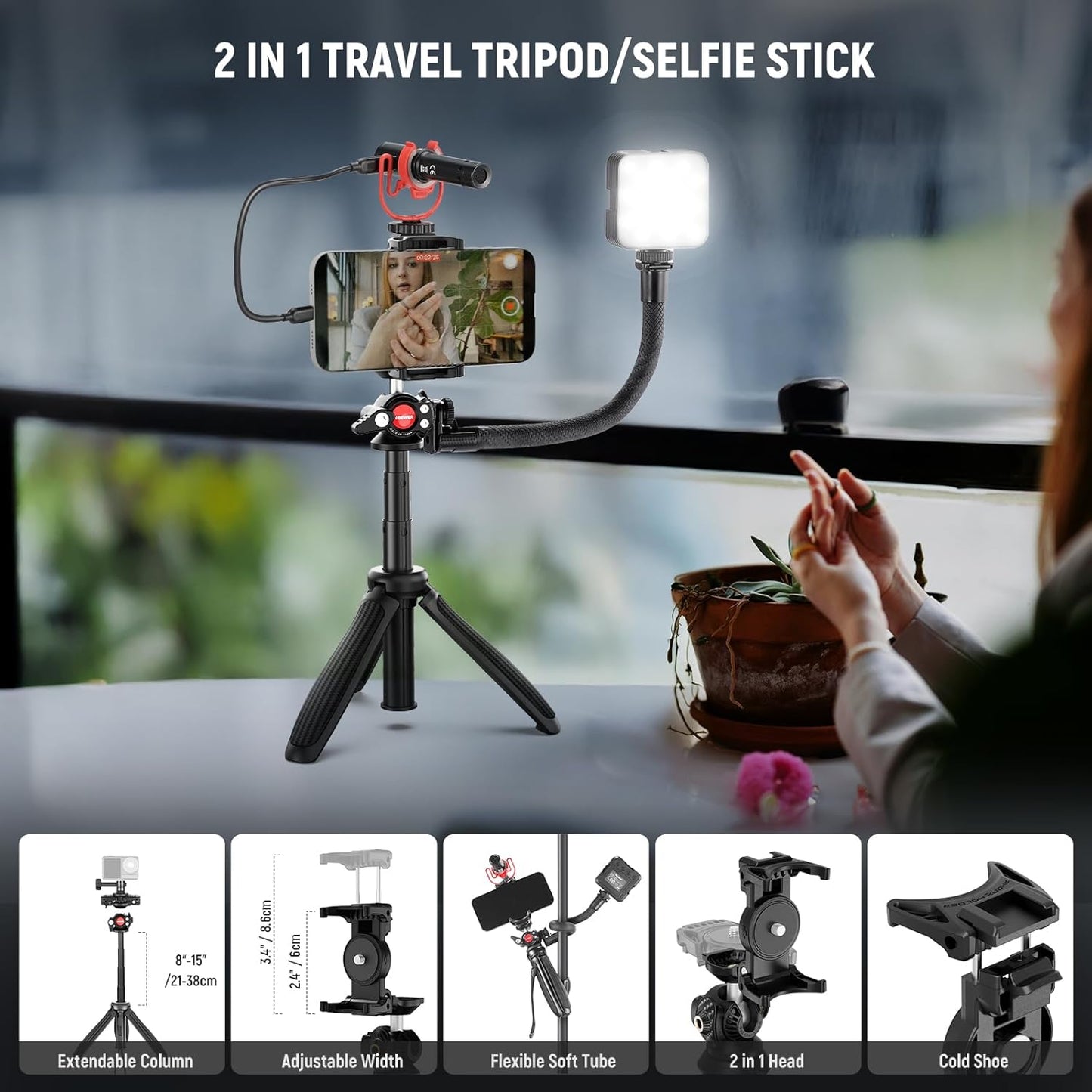 Neewer 10105101 Phone Vlogging Kit with LED Light and Microphone