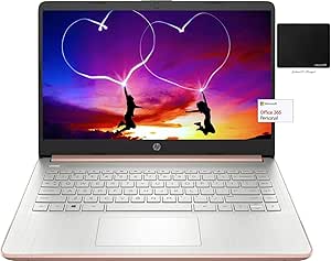 HP 14-inch HD Laptop AMD Dual-Core 16GB RAM - Rose Gold Bundle — main product image