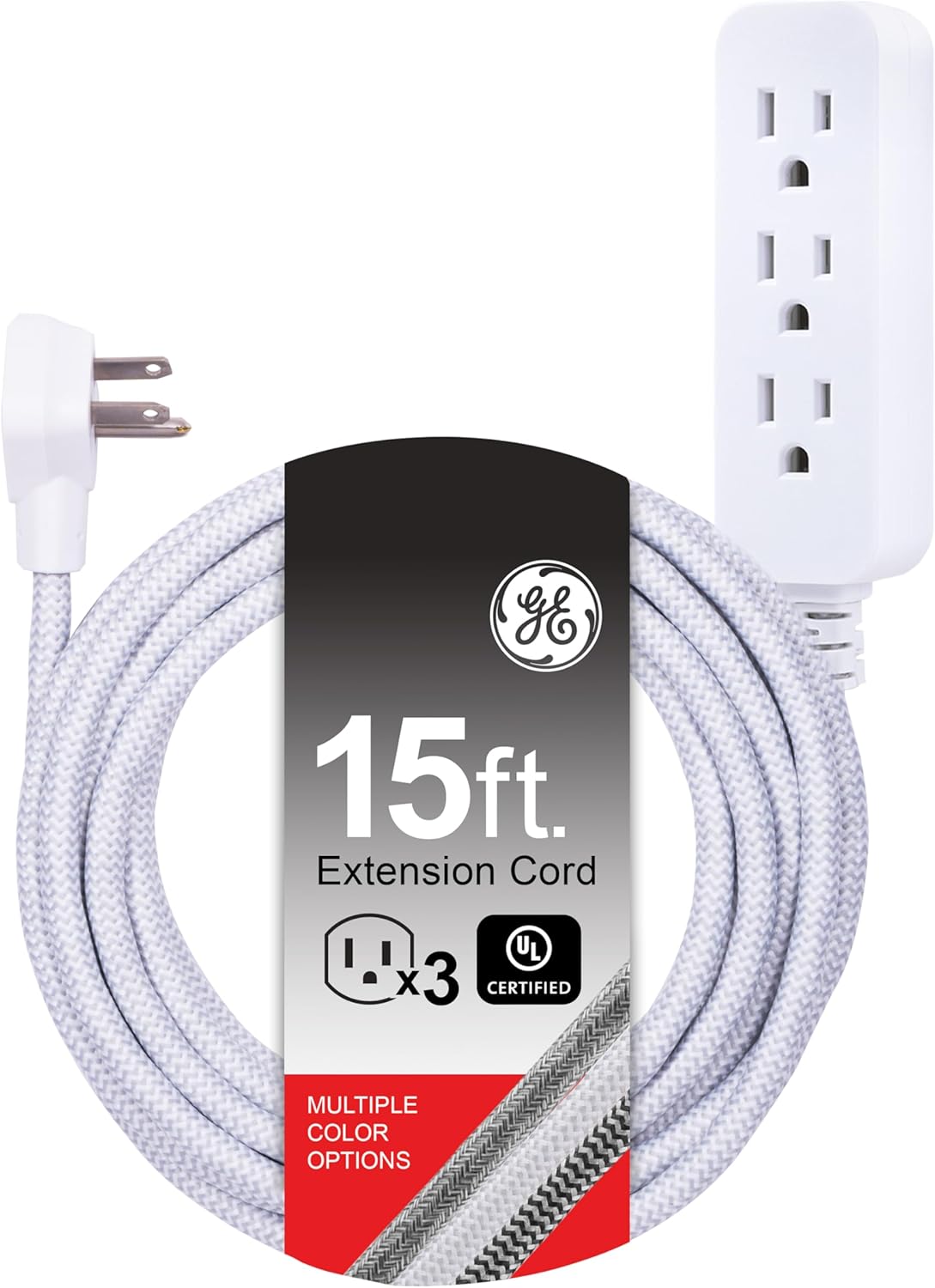 GE 40530 3-Outlet 15 Ft Braided Power Strip