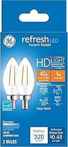 GE Lighting 31741 Clear Refresh HD Daylight 40W B11 Bulbs