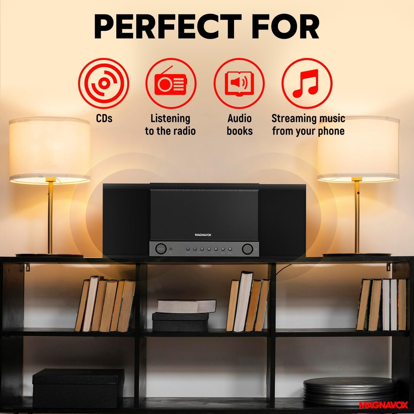 Magnavox MM444BT CD Shelf System - Bluetooth Stereo FM Radio