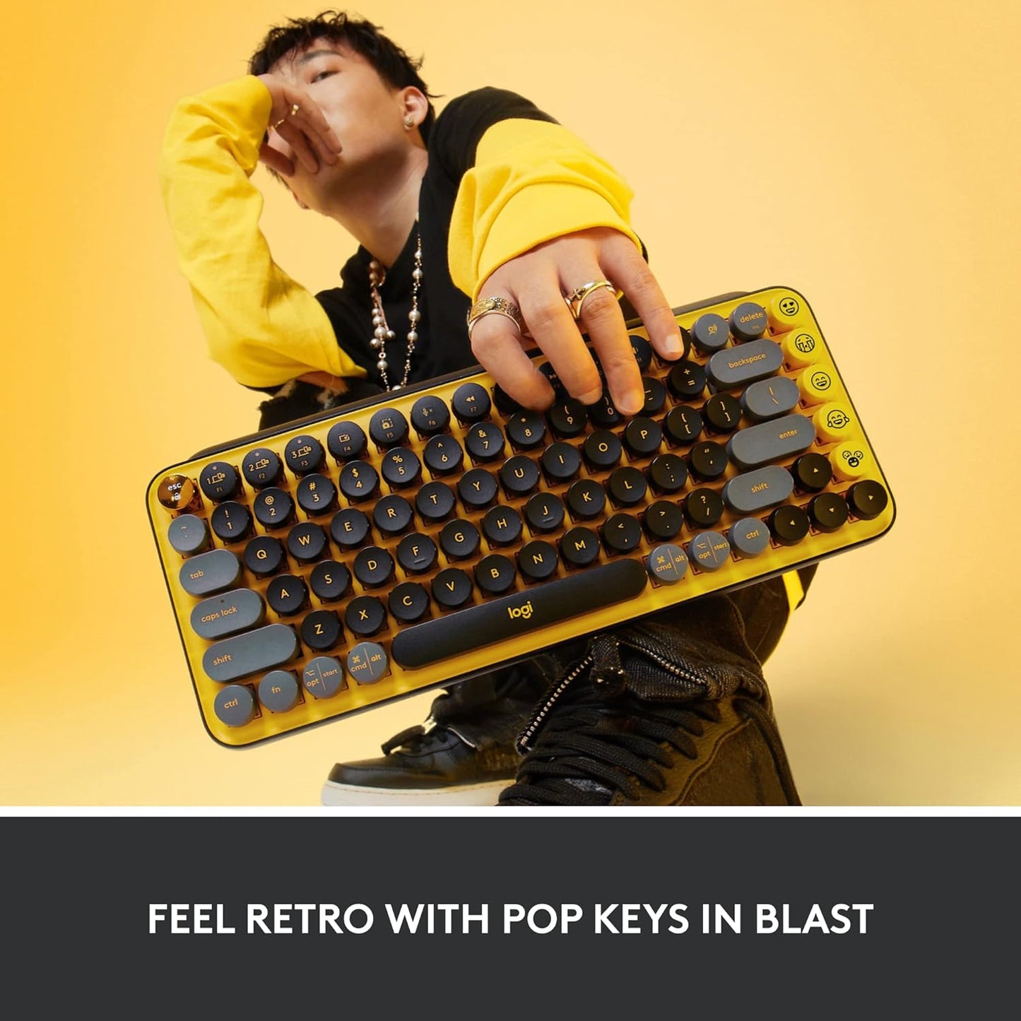 Logitech 920-010707 POP Keys Keyboard: Wireless Mechanical Emoji, Yellow