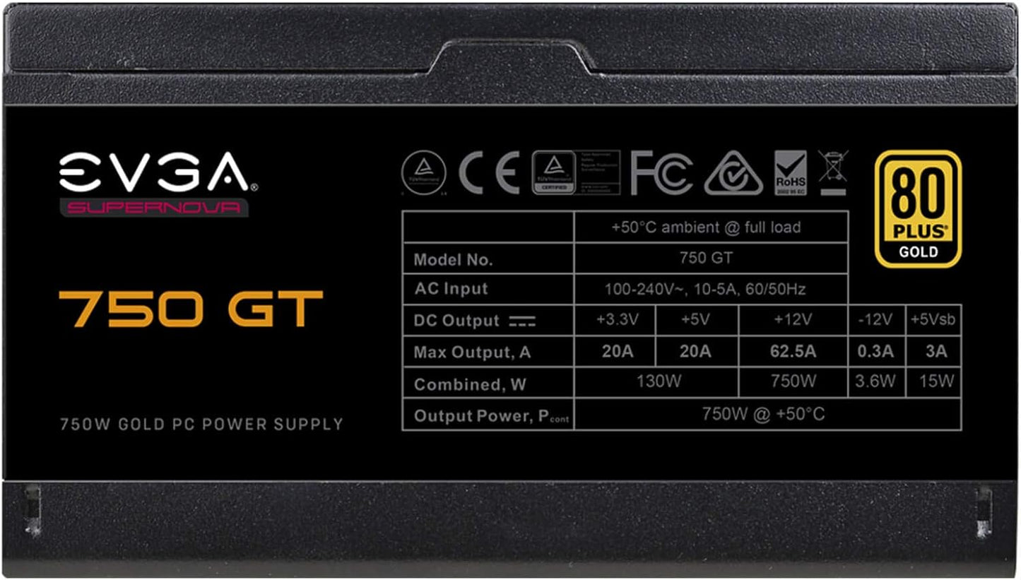 EVGA 220-GT-0750-Y1 750 GT 750W Power Supply - 80+ Gold, Fully Modular