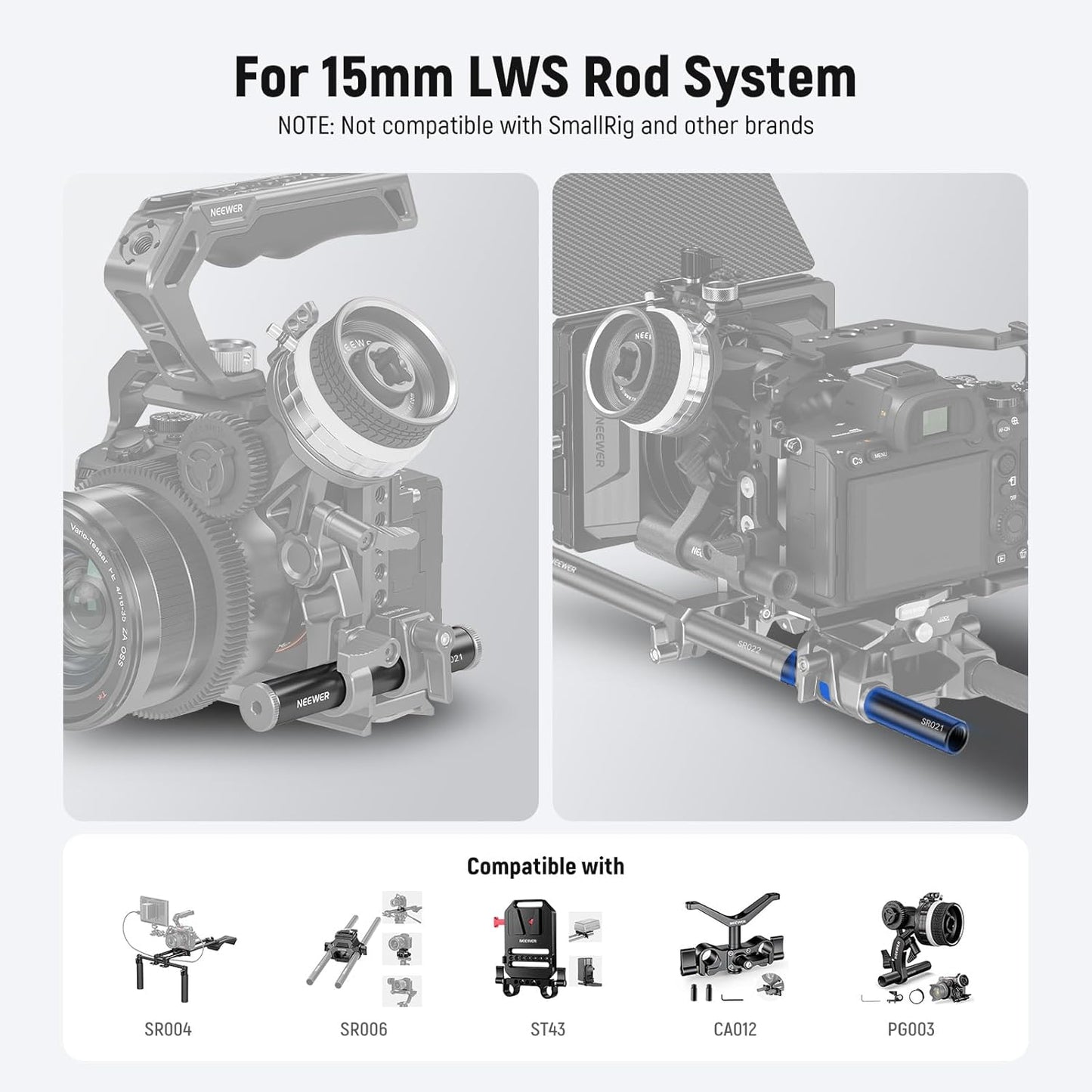 Neewer 10104674 15mm Rods 4"/10cm Extension 2-Pack
