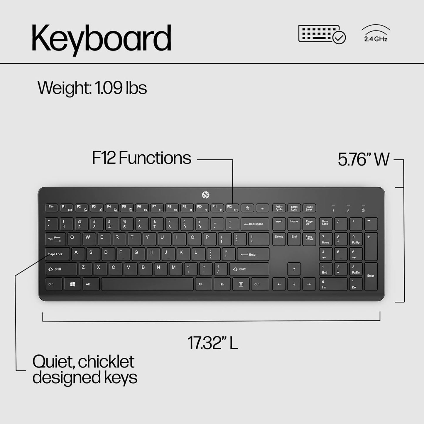 HP 3L1E7AA#ABA 230 Wireless Keyboard Quiet Low-Profile
