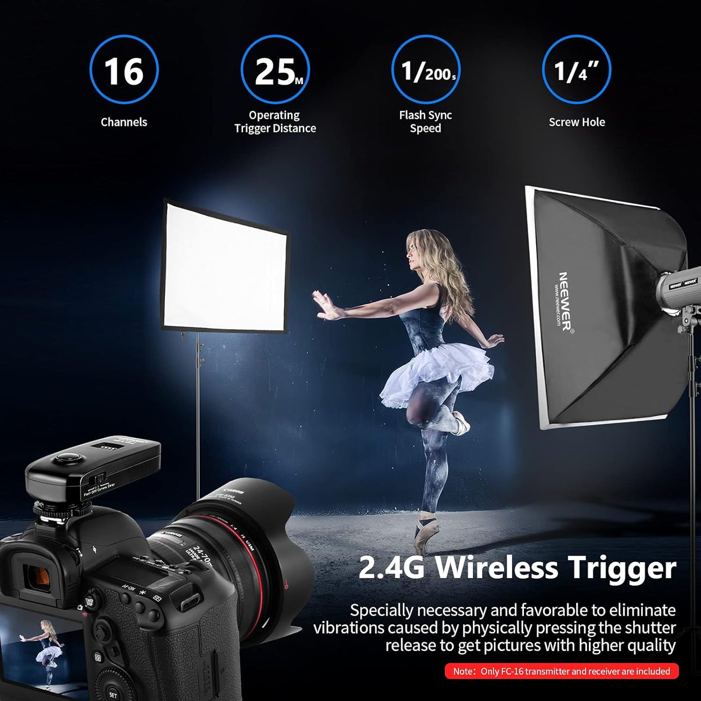 Neewer FC-16 Wireless Flash Trigger: Canon Rebel, Remote Shutter