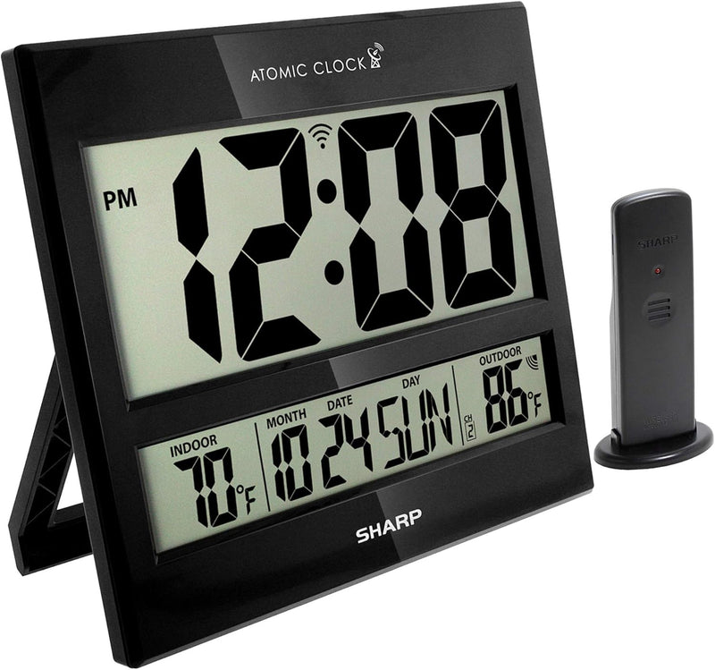 Sharp Atomic Clock with Indoor/Outdoor Temperature — main product image