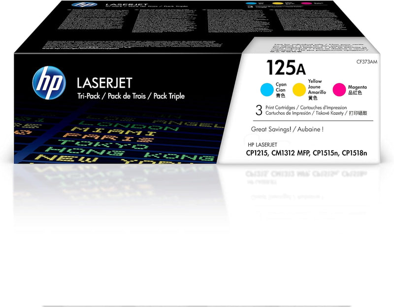 HP CE259A 125A Cyan Magenta Yellow Toner Cartridge 3-Pack — main product image