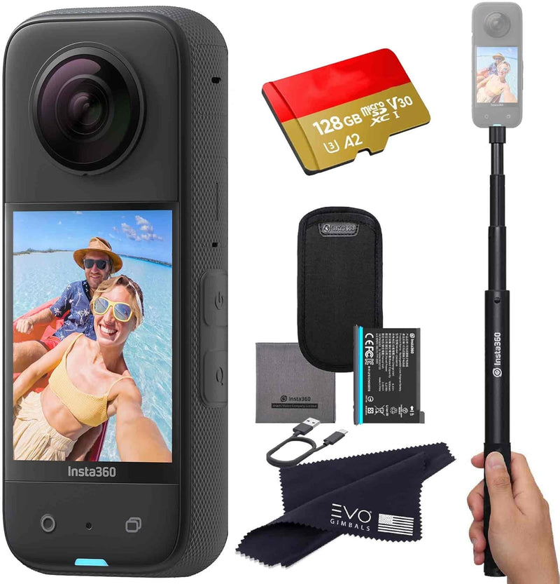 Insta360 CINSAAQ/B_SELFIE-STICK_128GB X3 Waterproof Action Camera Bundle — main product image