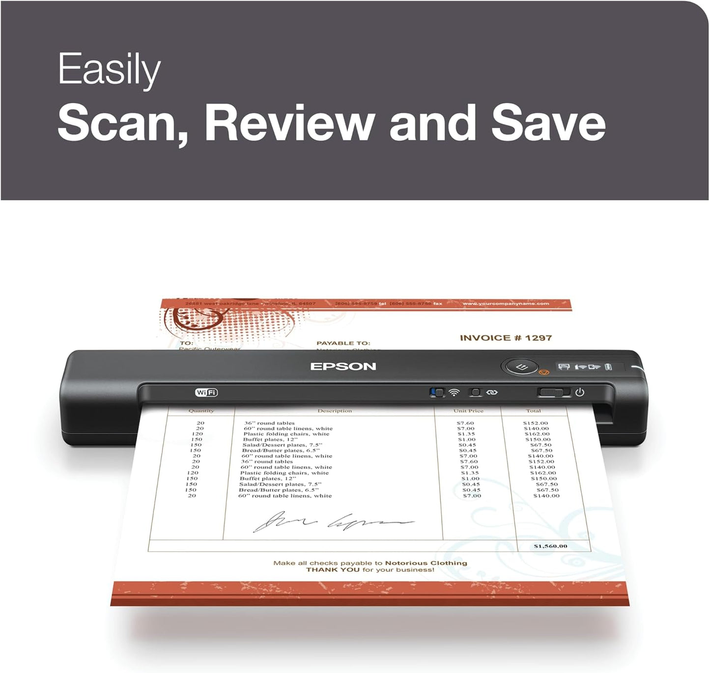 Epson ES-60W Wireless Portable Document Scanner
