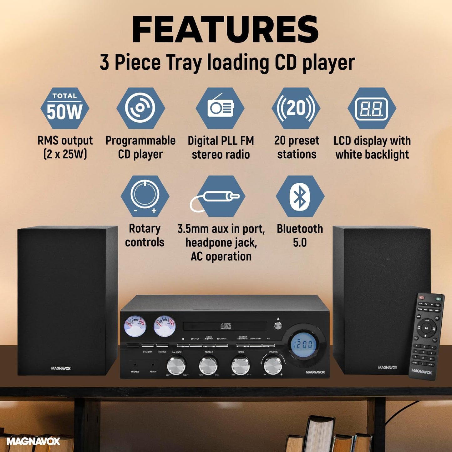 Magnavox MM451 3-Piece Bluetooth CD Shelf System
