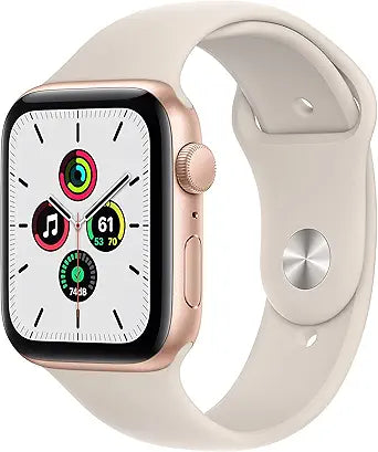 Apple Watch SE: (Gen 1) GPS 44mm, Gold Aluminum Case, Starlight Band — main product image