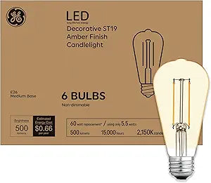 GE 93129928 Vintage Style ST19 LED Bulbs 6-Pack