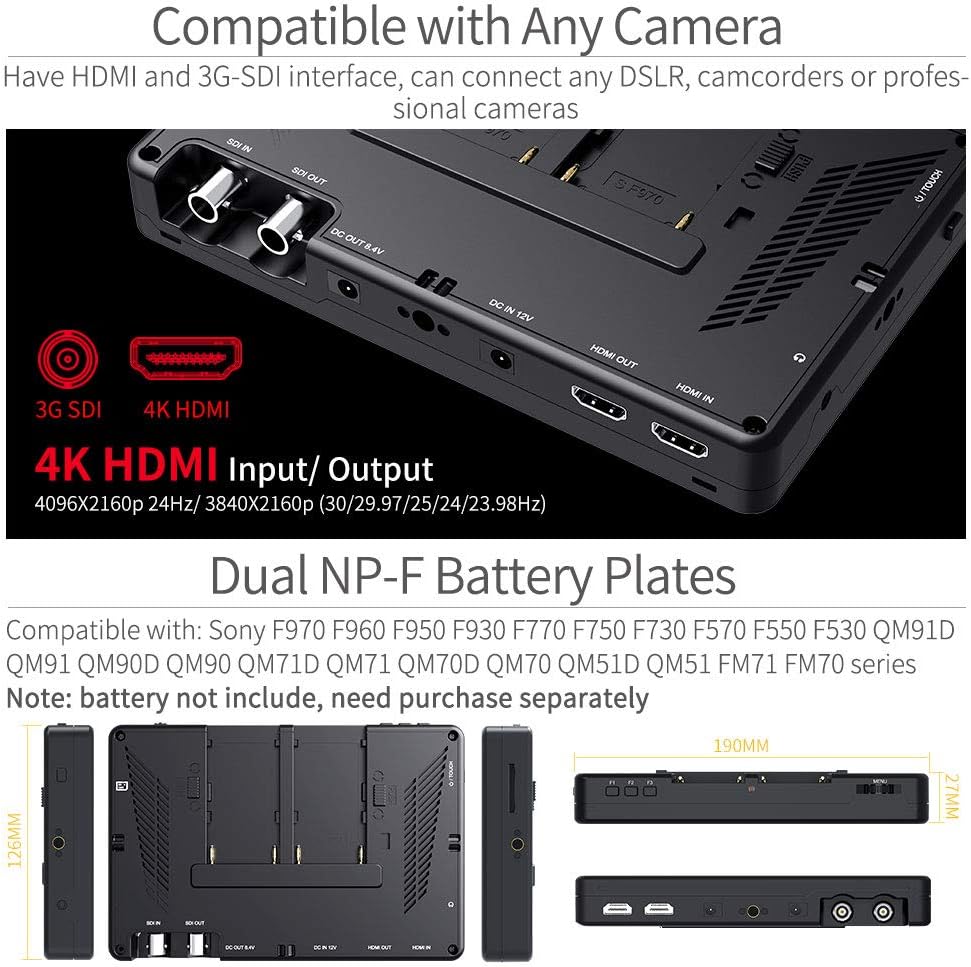 FEELWORLD LUT7S 7" 2200nit Ultra Bright 4K HDMI 3G-SDI Camera Field Monitor