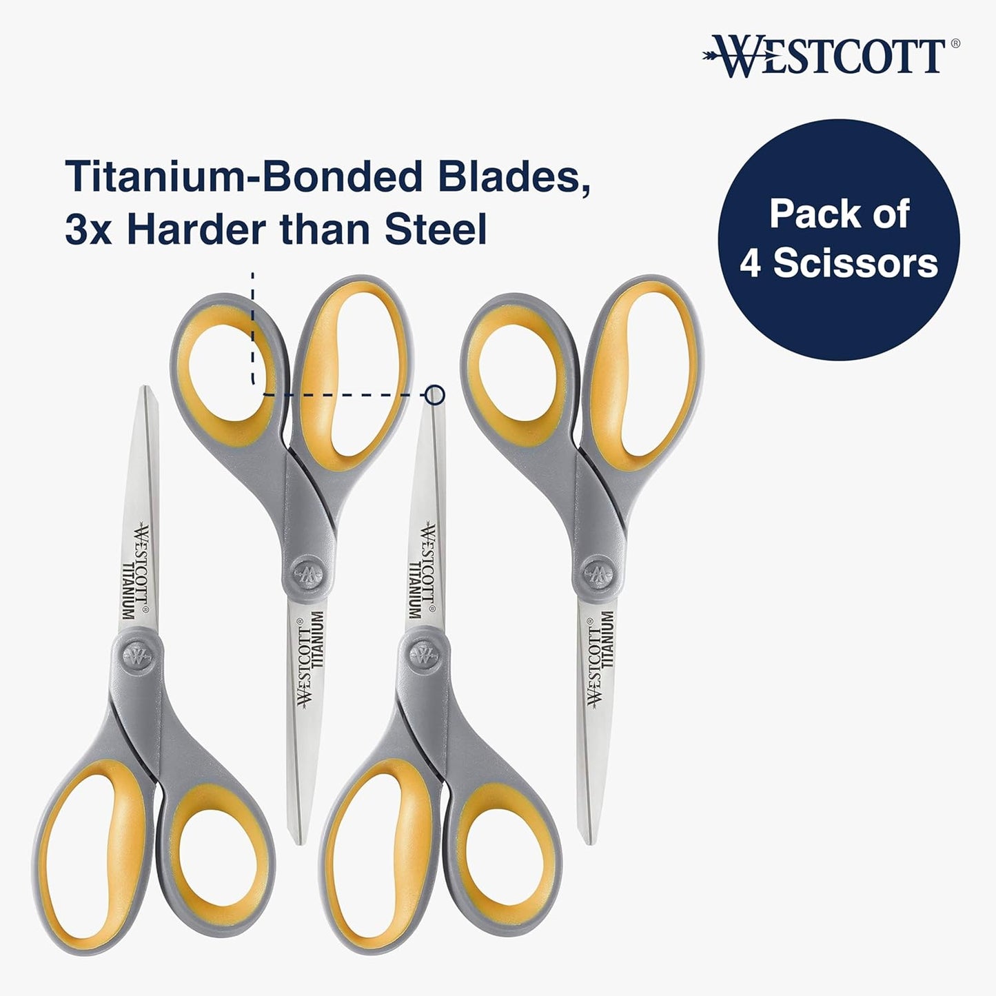 Westcott 17598 Titanium Bonded 8-Inch Scissors 4-Pack